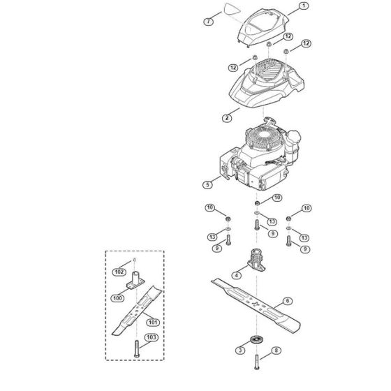 Engine, Blade for Viking MB 253.0 Petrol Lawn Mowers