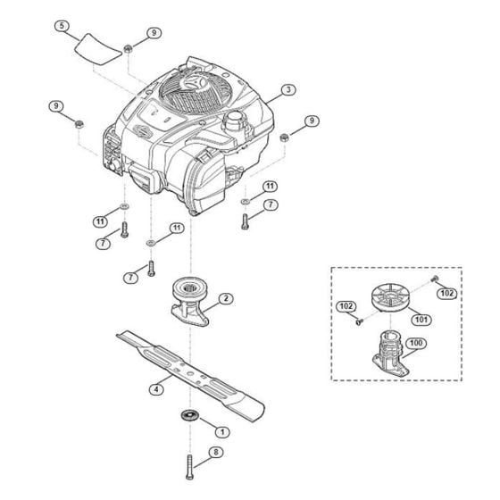 Engine, Blade for Viking MB 253.1 T Petrol Lawn Mowers