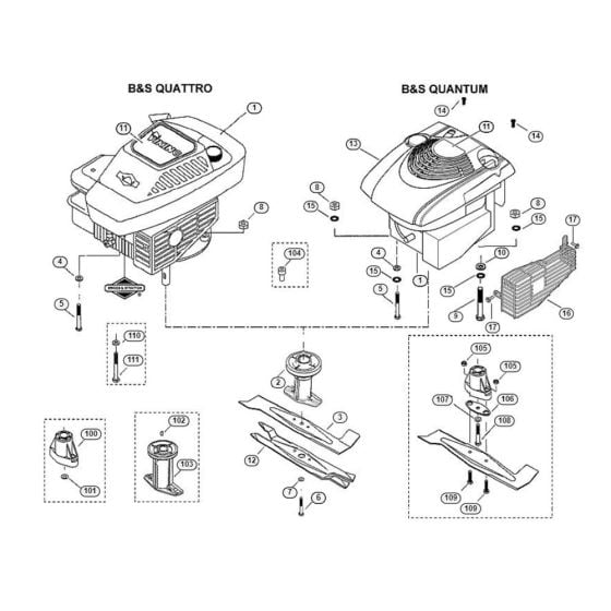 Engine, Blade for Viking MB 400 X Petrol Lawn Mowers