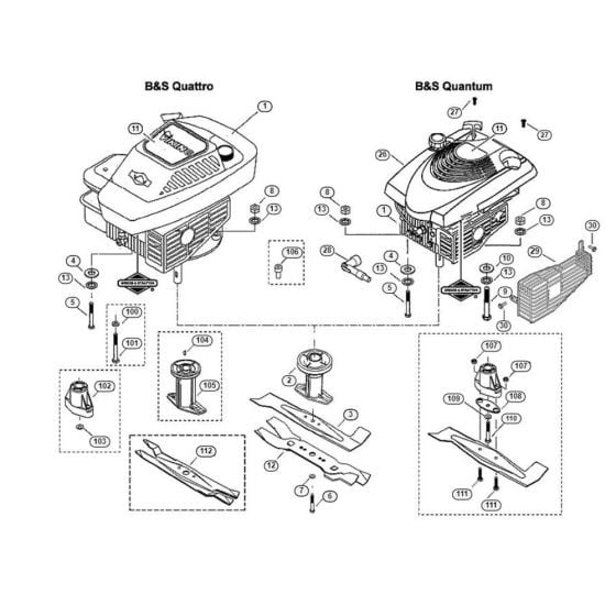 Engine, Blade for Viking MB 450 Petrol Lawn Mowers