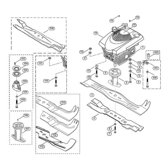 Engine, Blade for Viking MB 505 E Petrol Lawn Mowers