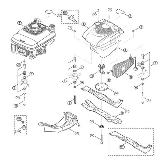 Engine, Blade for Viking MB 655.0 GM Petrol Lawn Mowers