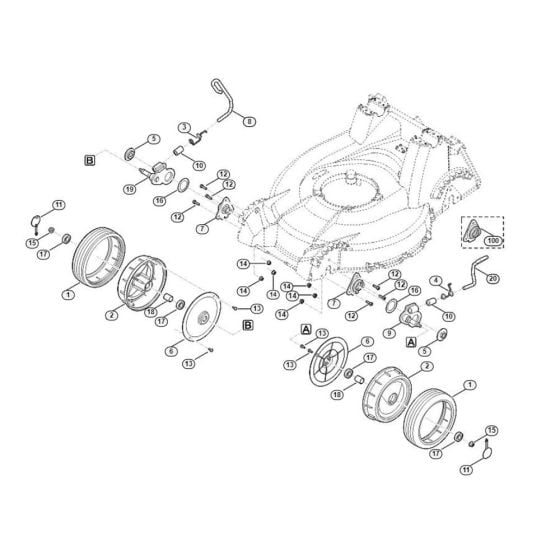 Front Height Adjustment, Front Wheel for Viking MB 756.0 GS Petrol Lawn Mowers