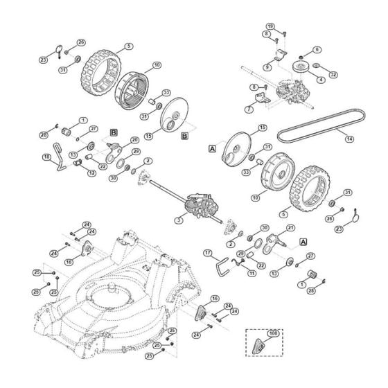 Rear Height Adjustment, Drive for Viking MB 756.0 GS Petrol Lawn Mowers