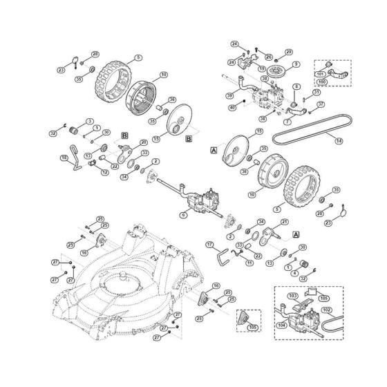 Rear Height Adjustment, Drive for Viking MB 756.0 YS Petrol Lawn Mowers