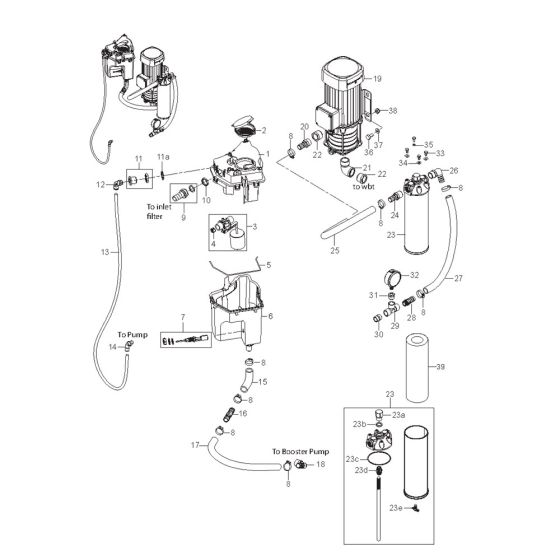 Water Break Tank, Booster Pump Assembly for Nilfisk MC 10P-1100/870 400/3/50 Pressure Washer