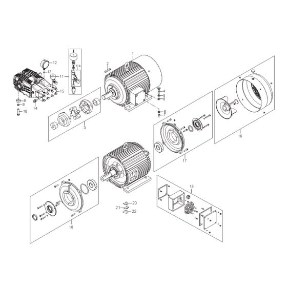 Motor, Coupling Assembly for Nilfisk MC 10P-1100/900 440/3/60 Pressure Washer