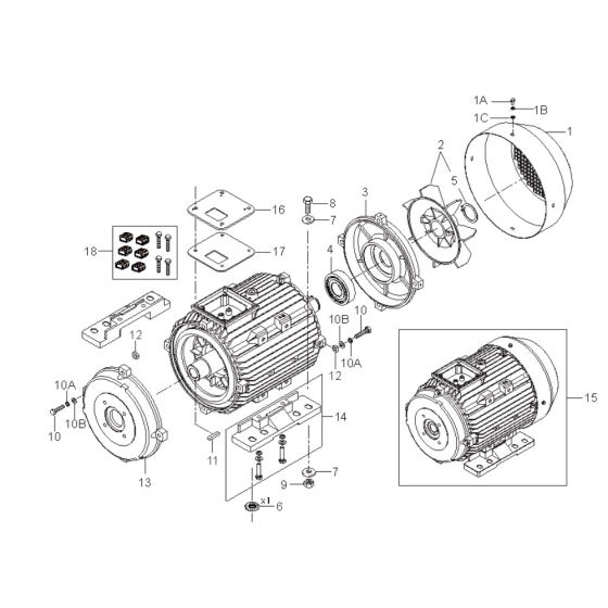 Motor RF Assembly for Nilfisk MC 8P-180/2100 400/3/50 Pressure Washer