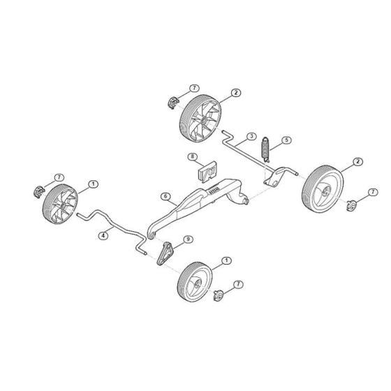 Chassis, Height Adjustment for Viking ME 339.0 Petrol Lawn Mowers