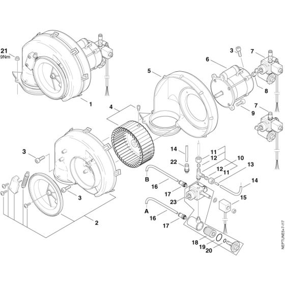 Fan Assembly for Nilfisk MH 7P-175/1260 P 400/3/50 Pressure Washer