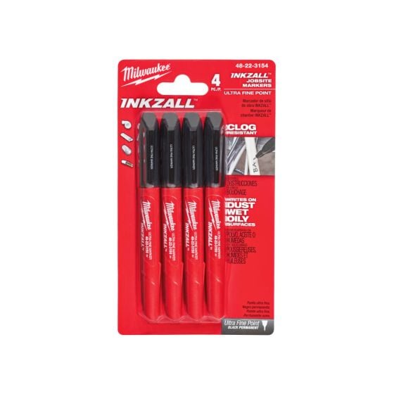 INKZALL Ultra Fine Tip Marker Black (Pack 4)