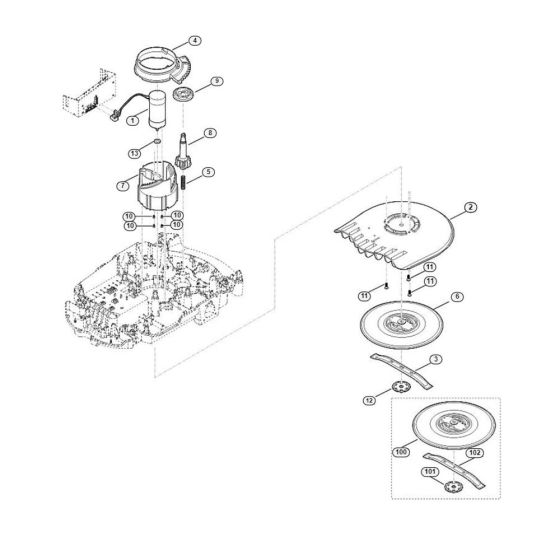 Mowing Deck, Height Adjustment Assembly for Stihl/ Viking MI 632.0 PC Robotic Mowers