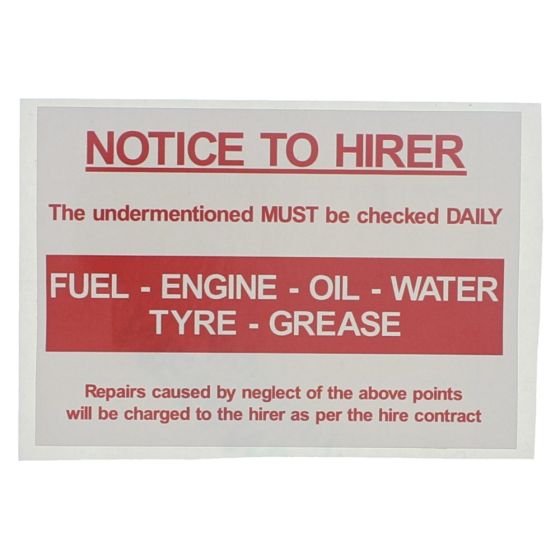 Self Adhesive Label - Notice to Hirer