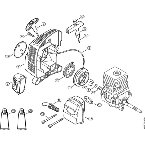 Rewind Starter, Muffler Assembly for Stihl MM 55-Z MultiSystem