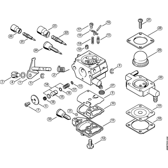 Carburetor C1Q-S202, C1Q-S93 Assembly for Stihl MM 55-Z MultiSystem