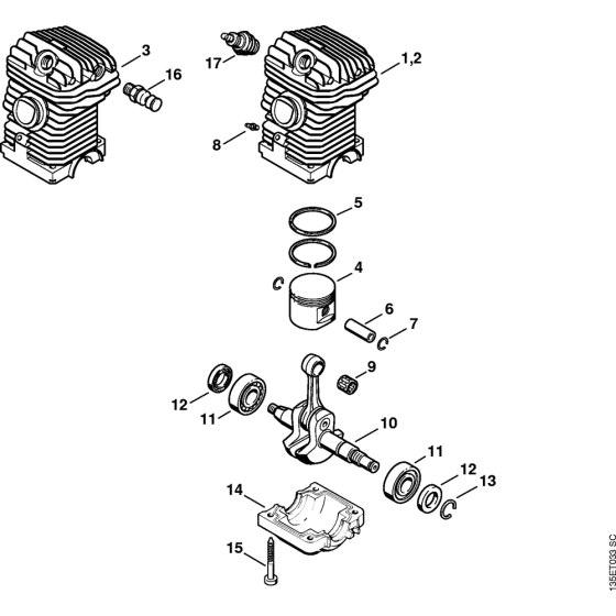 Engine 023, 023 L Assembly for Stihl 021 023 025 Gasoline Chainsaws