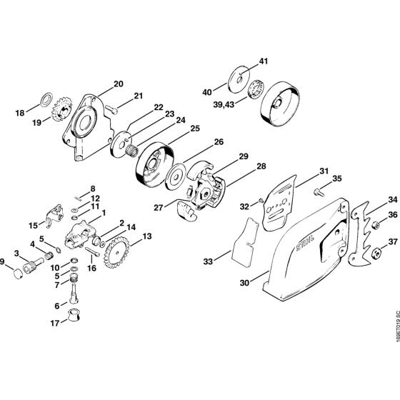 Oil pump, Clutch, Chain sprocket cover Assembly for Stihl 032 Gasoline Chainsaws