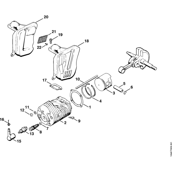 Cylinder, Muffler Assembly for Stihl 075 Gasoline Chainsaws