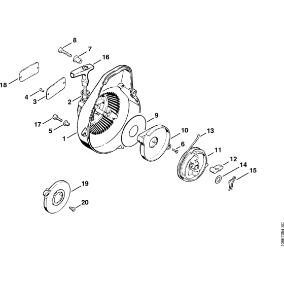 Rewind starter, X 18 735 099 42.88 Assembly for Stihl 08S Gasoline Chainsaws