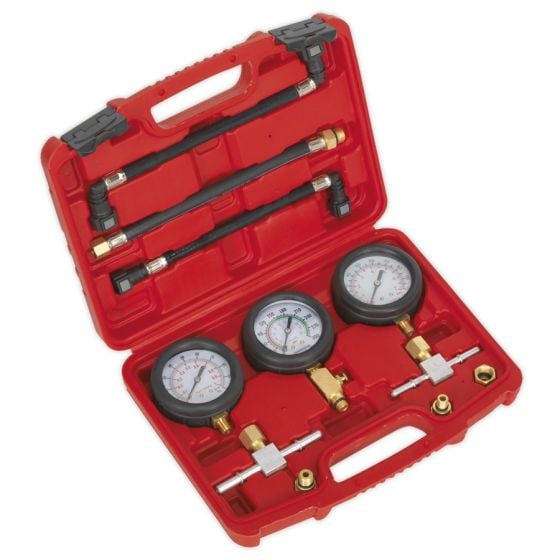 Motorcycle Compression & Fuel Pressure Gauge Set 3pc Sealey Part No. MS100