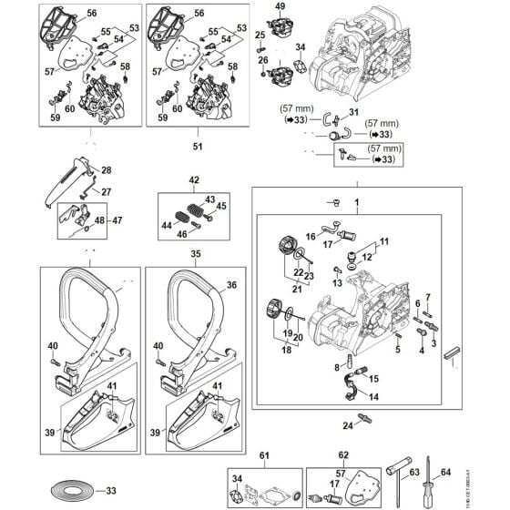 Engine housing, Air filter, AV system, Handlebar Assembly for Stihl MS 162 Chainsaws