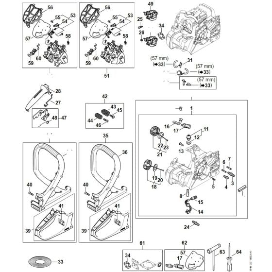 Engine housing, Air filter, AV system, Handlebar Assembly for Stihl MS 172 Chainsaw.