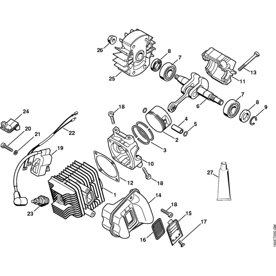 Cylinder with piston & Ignition system Assembly for Stihl MS191T Chainsaws