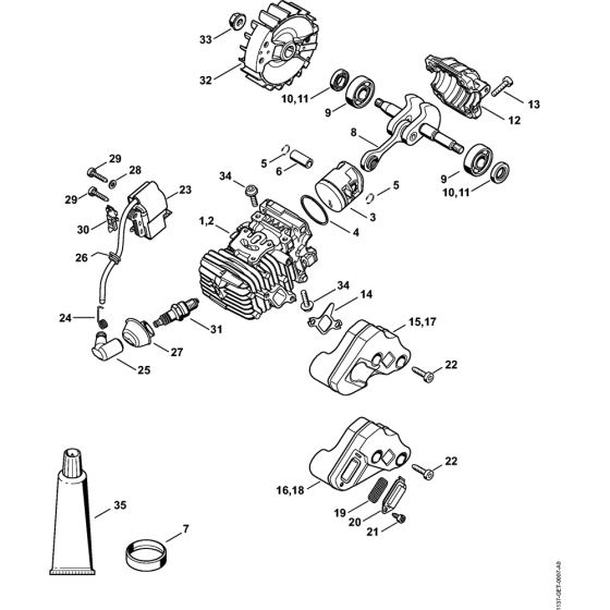 Cylinder with piston & Ignition system Assembly for Stihl MS193C Chainsaws