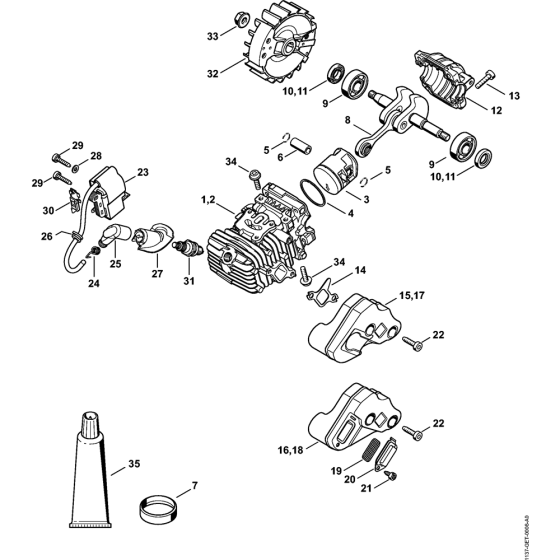 Cylinder with piston & Ignition system Assembly for Stihl MS193T MS193TC Chainsaws