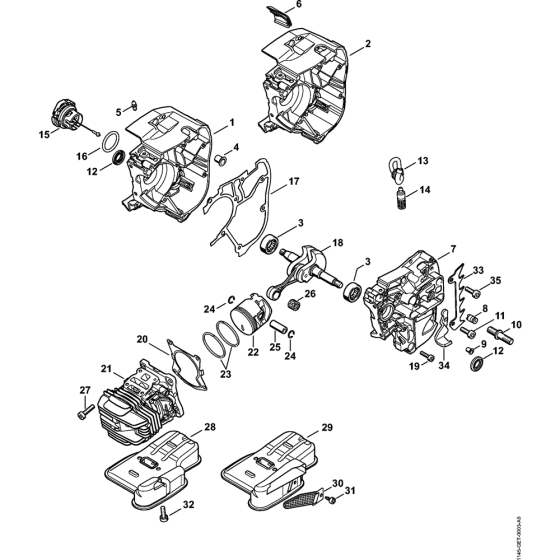 Crankcase & Cylinder & Muffler Assembly for Stihl MS201 MS201C Chainsaws