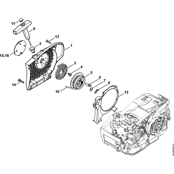 Rewind starter Assembly for Stihl MS201 MS201C Chainsaws