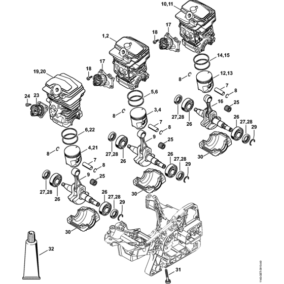 Cylinder Assembly for Stihl MS231 MS231C MS251 MS251C Chainsaws