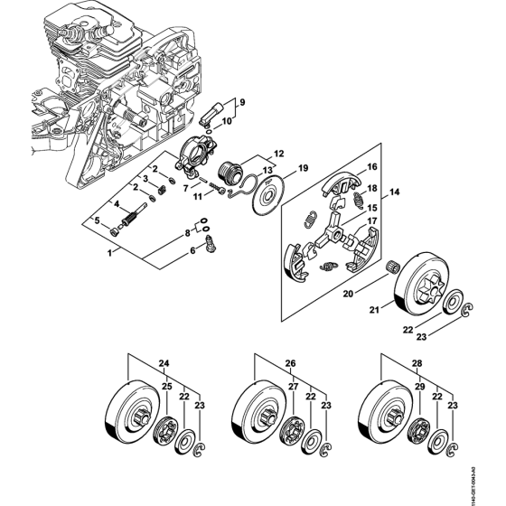 Oil pump & Clutch Assembly for Stihl MS311 Chainsaws