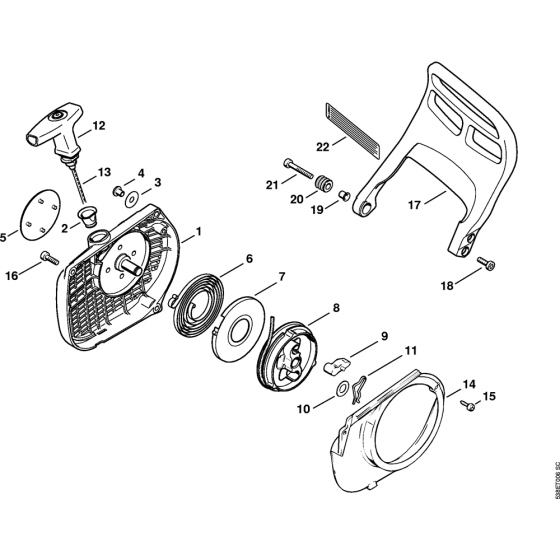 Rewind starter & Hand guard Assembly for Stihl MS381 Chainsaws