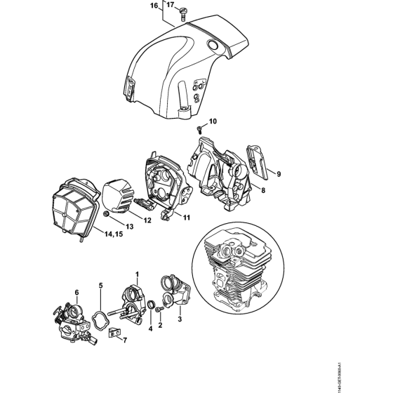 Carburetor bracket & Air filter & Shroud (28.2012) Assembly for Stihl MS391 Chainsaws