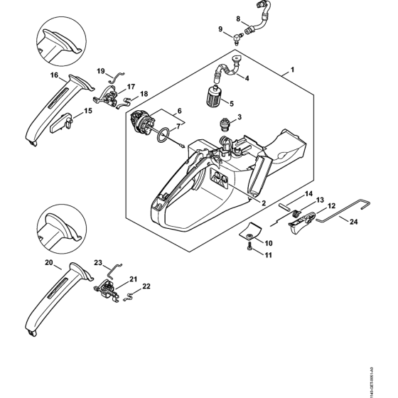 Tank housing & Throttle control Assembly for Stihl MS391 Chainsaws