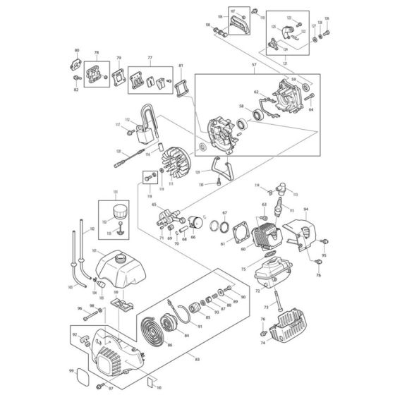 Cylinder, Fuel Tank, Recoil Starter Assembly for Makita MS4211 Brushcutter