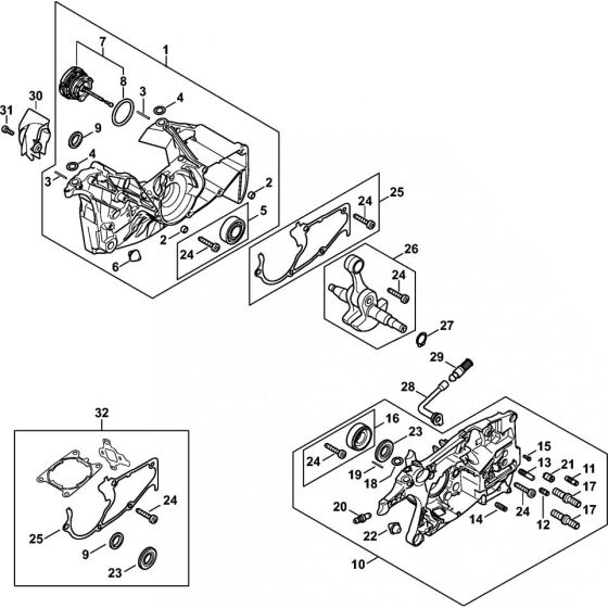 Crankcase (Heating) Assembly for Stihl MS462 MS462C Chainsaws