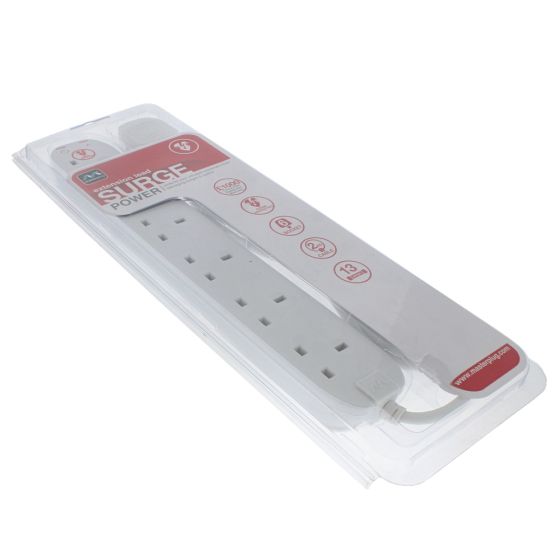 Extension Lead 240V 6-Gang 13A White Surge Protected 2m