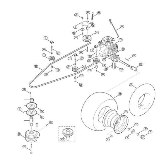 Gearbox, Rear Wheel, Blade Clutch for Stihl/ Viking MT 4097.0 S Ride on Mowers