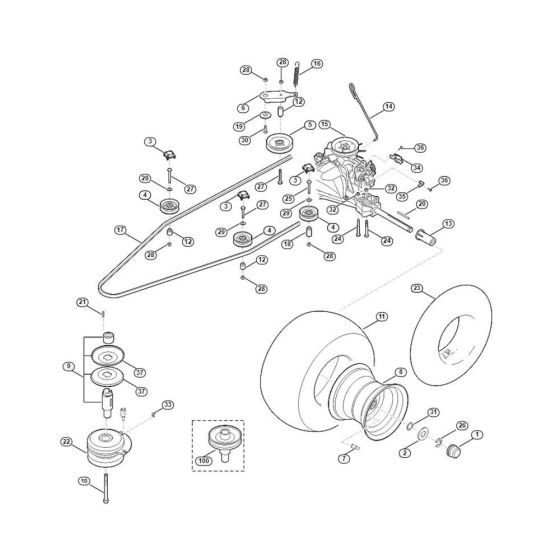 Gearbox, Rear Wheel, Blade Clutch for Stihl/ Viking MT 4097.1 S Ride on Mowers