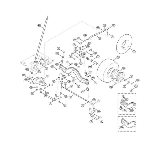 Steering, Front Wheel for Stihl/ Viking MT 4112.1 SZ Ride on Mowers