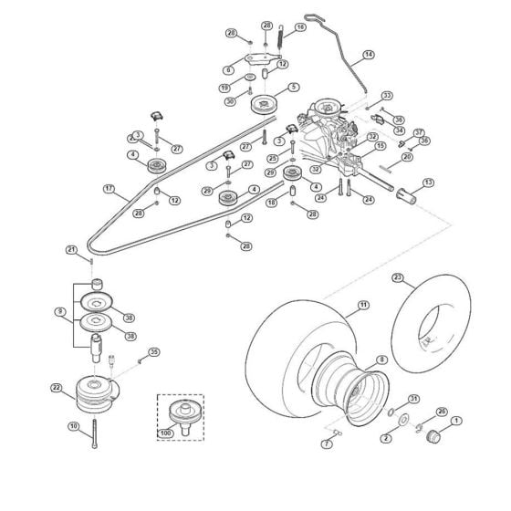 Gearbox, Rear Wheel, Blade Clutch for Stihl/ Viking MT 5097.1 Ride on Mowers