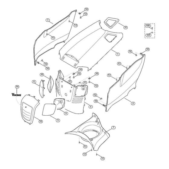 Engine Hood for Stihl/ Viking MT 6127.0 KL Ride on Mowers