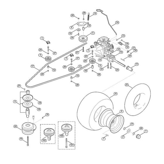 Gearbox, Rear Wheel, Blade Clutch for Stihl/ Viking MT 6127.1 ZL Ride on Mowers