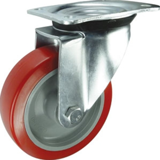 Swivel Castor PU Wheel - Nylon Centre & Roller Bearing Rectangle Plate Fix