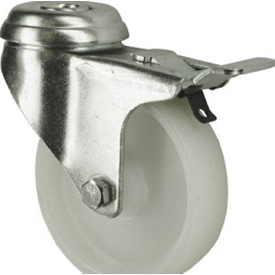 Polypropylene Braked Swivel Castor c/w Plain Bearing & Single Hole Fixing