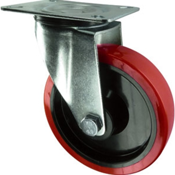 Polyurethane Tyre Swivel Castor - Nylon Ctr & Roller Bearing Rectangle Plate