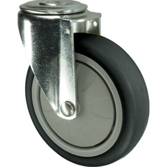 Rubber Non-Marking Tyre Swivel Castor, Nylon Ctr & B/Bearing Single Hole Fix