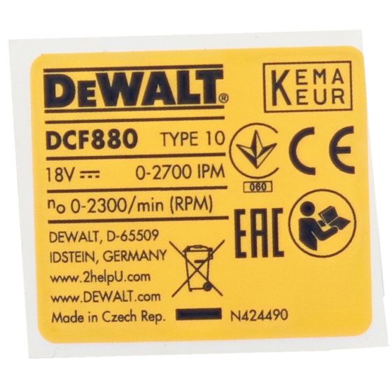 Label Rating DeWalt DCF880 Impact Wrench - N424490